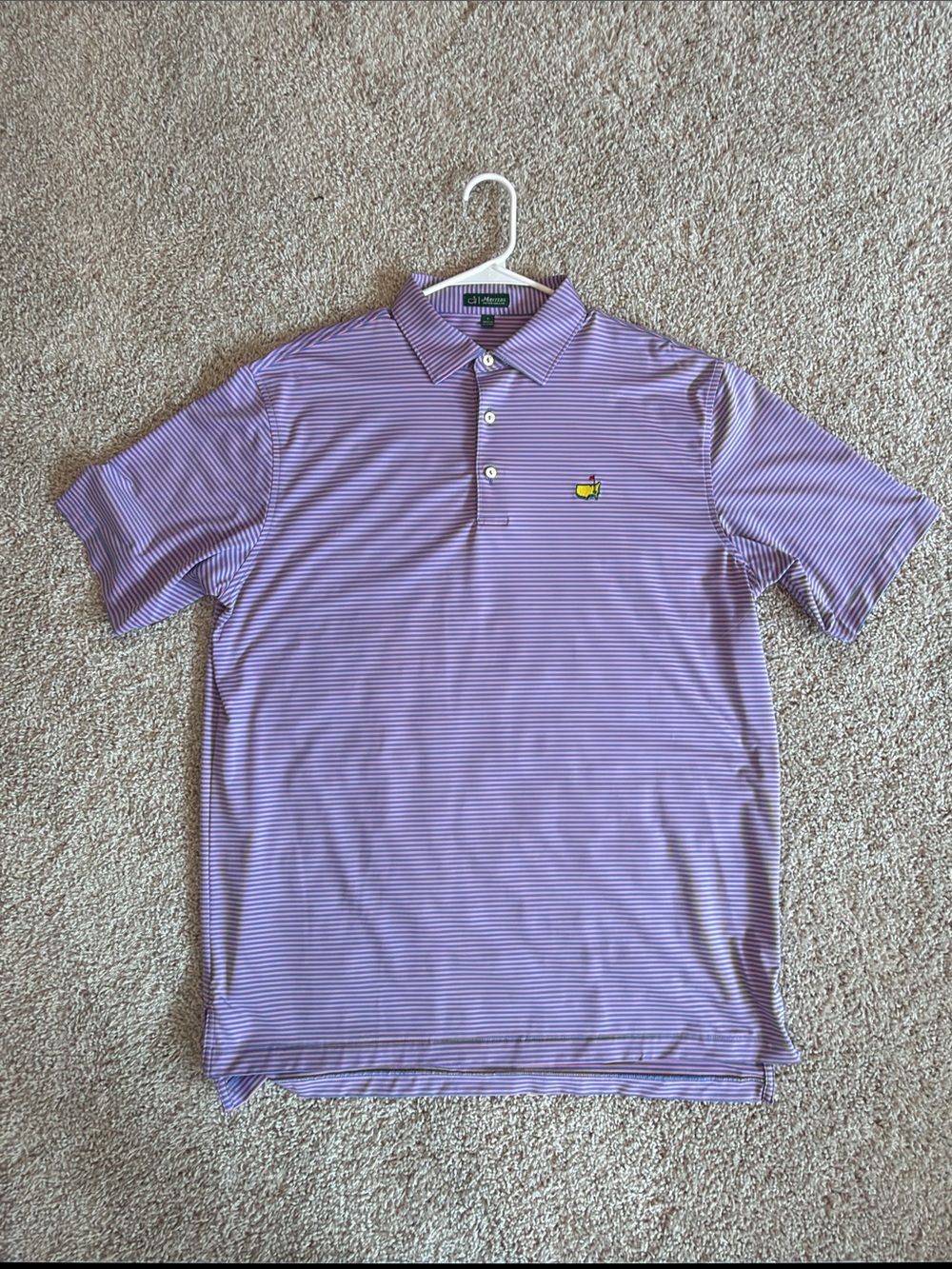 Master’s Peter Millar Lavender Micro-Stripe Polo with Masters Emblem